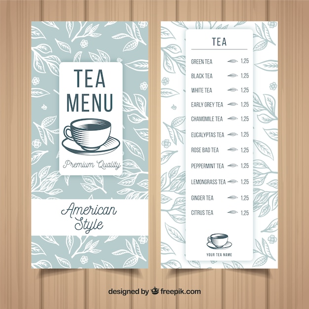 Free Vector tea menu template with drinks