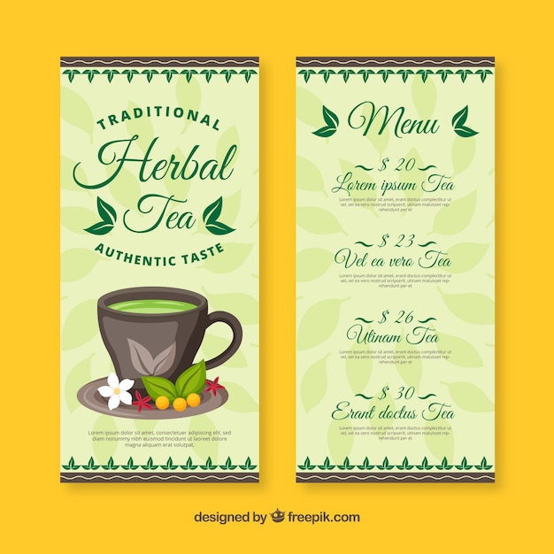 Free Vector tea menu template with flat design