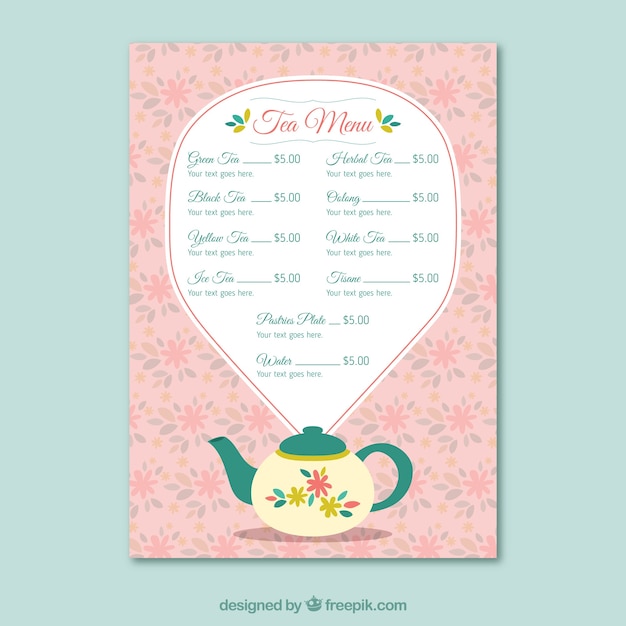 Free Vector tea menu template