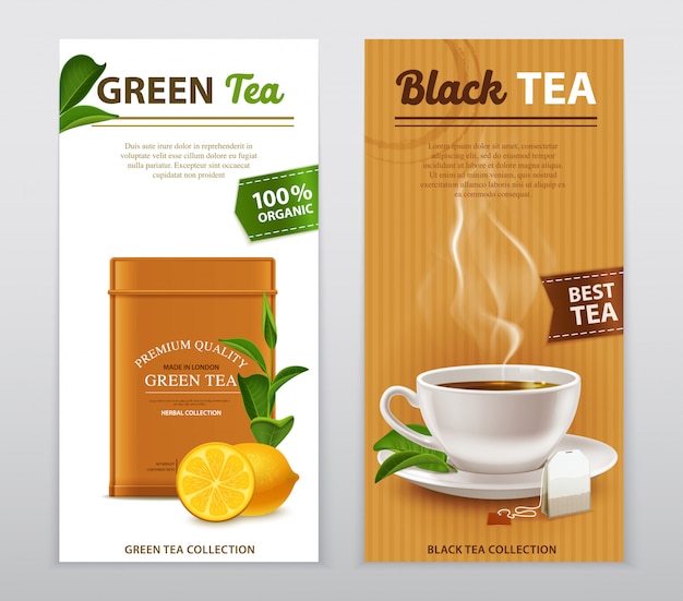 Free Vector tea realistic advertisement banners set