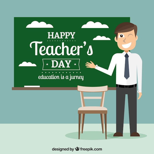 Teacher's day, professor with a blackboard