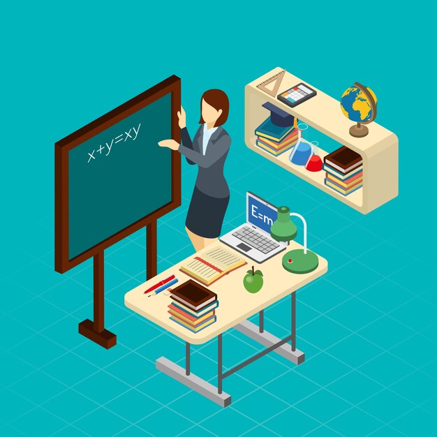 Teacher At School Isometric Composition banner