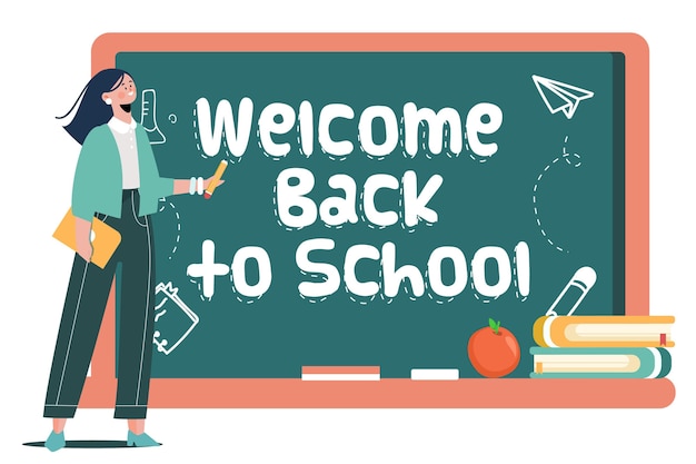 Free Vector teacher welcomes back to school concept