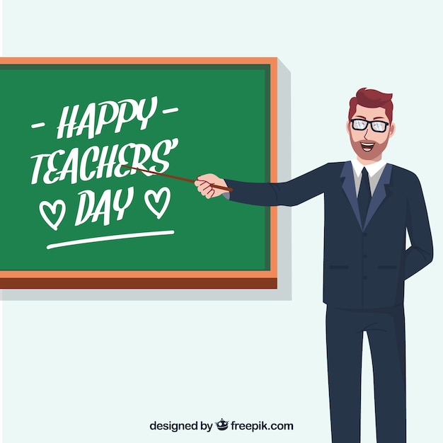 Free vector teacher with a blackboard, teacher's day