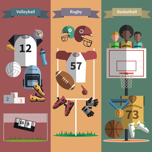 Free Vector team sport vertical banners set