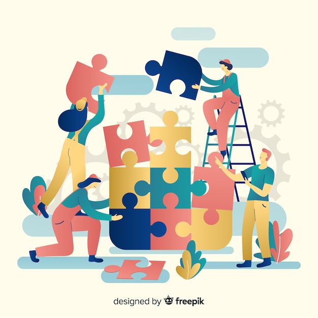 Free Vector team work connecting puzzle pieces background