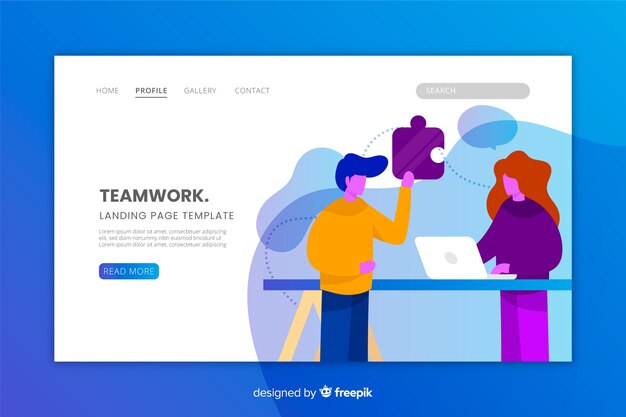 Teamwork concept landing page in flat design