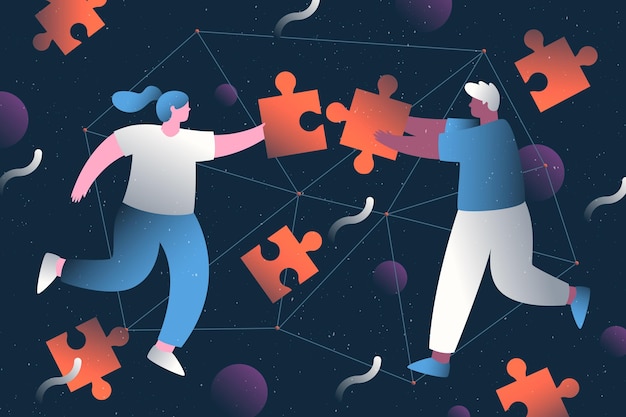 Free Vector teamwork concept with people making puzzle