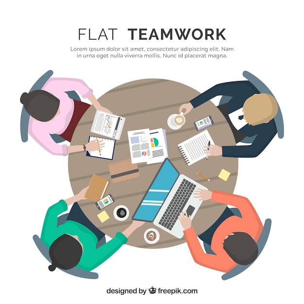 Free Vector teamwork concept with top view of desk