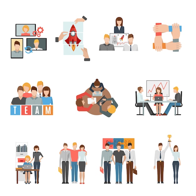 Free Vector teamwork flat icons set