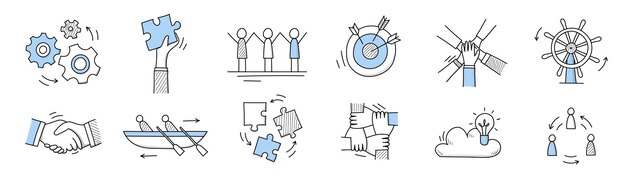 Teamwork icons with people, puzzle, handshake