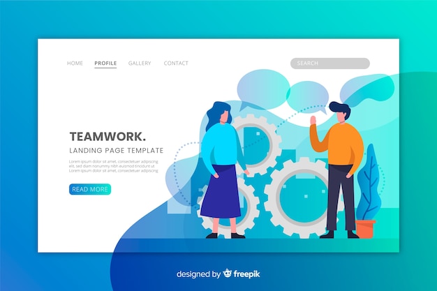 Teamwork landing page in flat design