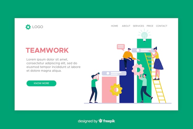 Teamwork landing page with illustrated characters