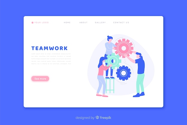 Free Vector teamwork landing page with illustrated characters