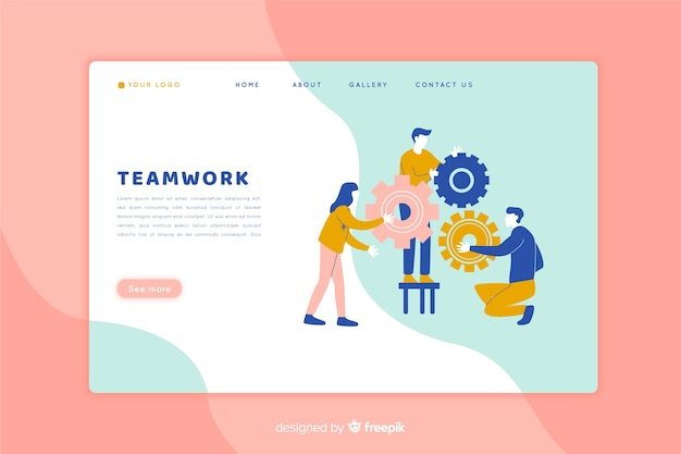 Teamwork landing page with illustrated characters