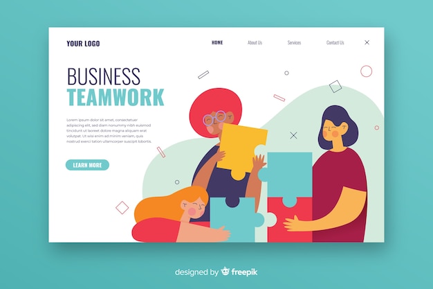 Teamwork landing page with illustrated characters