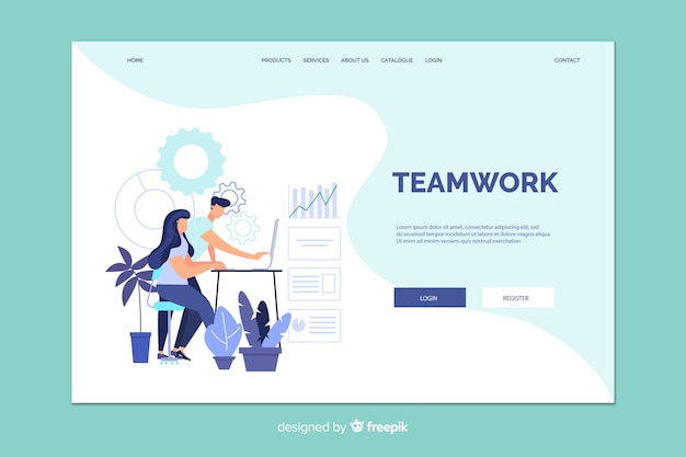 Teamwork landing page with illustration