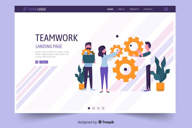 Teamwork landing page with purple fading lines