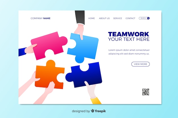 Teamwork landing page with puzzle