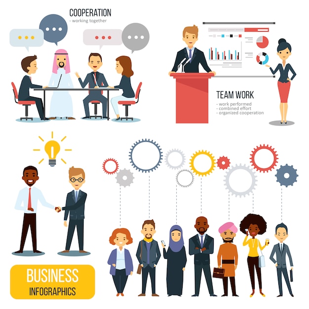 Teamwork And Partnership Business Infographics Set