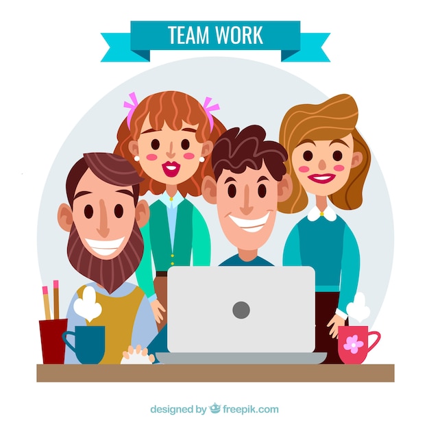 Teamwork with happy young workers