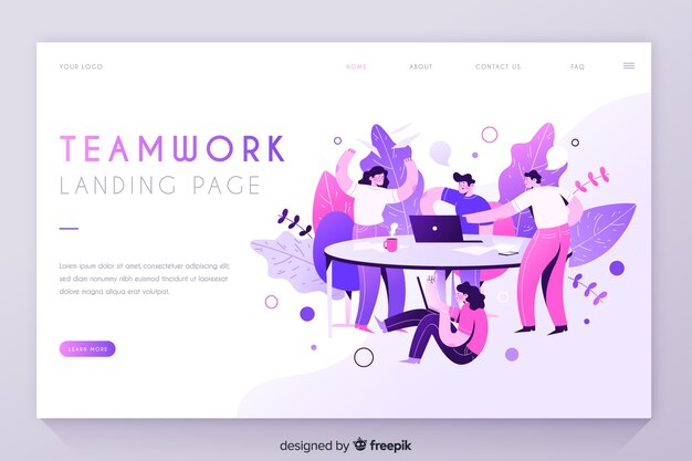 Teamwork with people at the table landing page