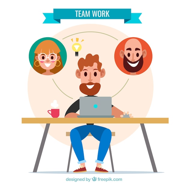 Free Vector teamwork with smiley partners