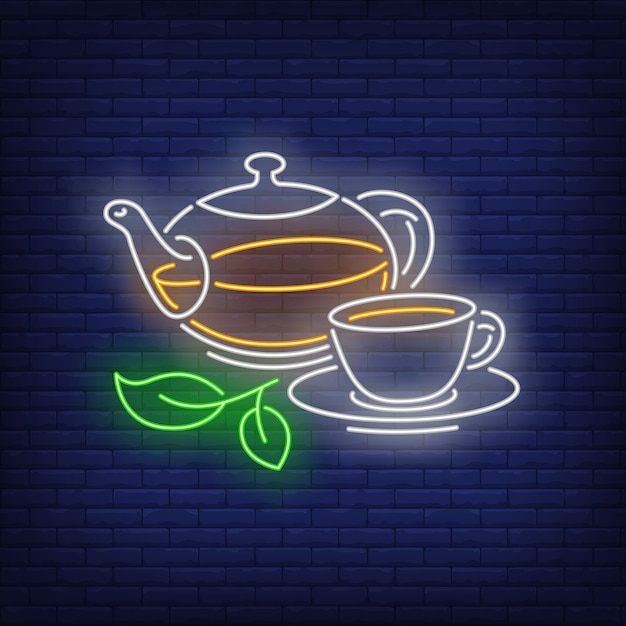 Free Vector teapot and cup in neon style