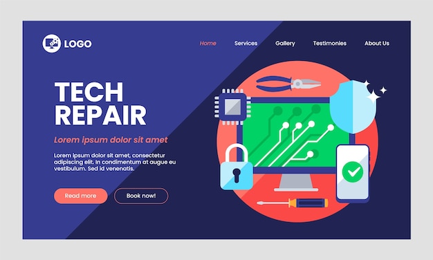 Free Vector tech repair landing page template