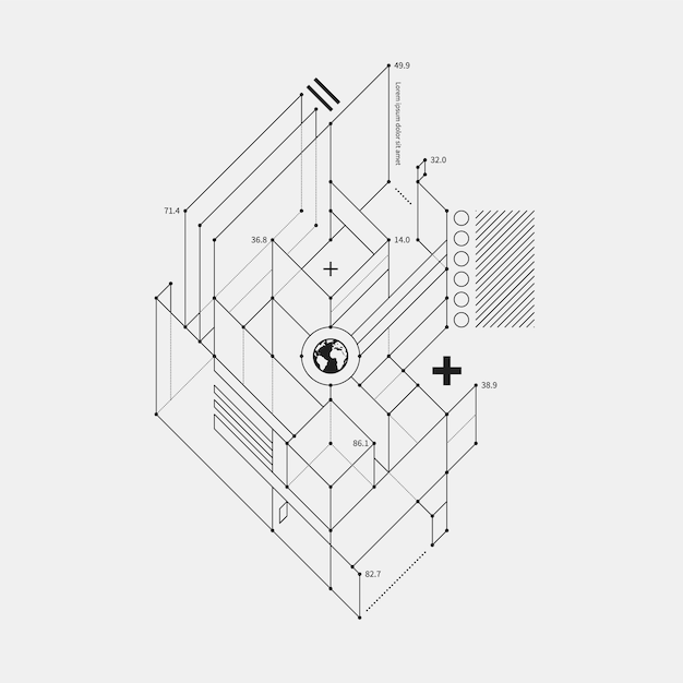 Technical design with earth globe