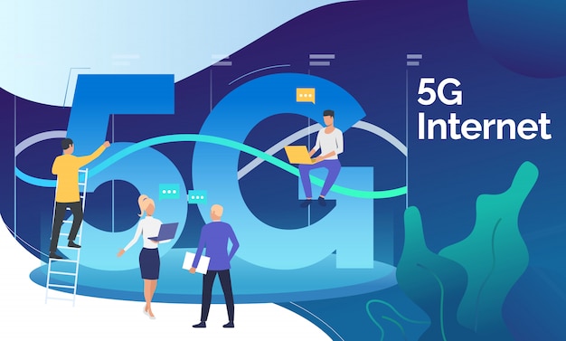 Free vector technical developers working on 5g network project