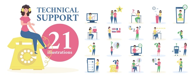 Free Vector technical it support composition set with assistance symbols flat isolated vector illustration