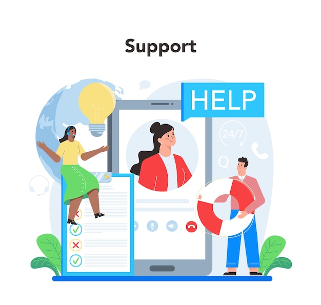 Technical support concept Idea of customer service Consultant support clients and help them with problems Providing customer with valuable information Vector illustration in cartoon style