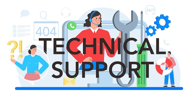 Free Vector technical support typographic header idea of customer service consultant support clients and help them with problems providing customer with information vector flat illustration