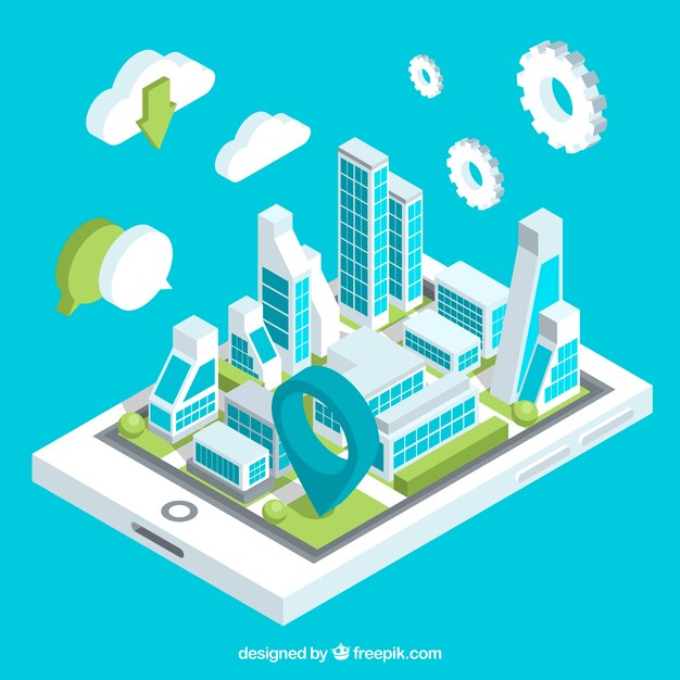 Technological isometric city background