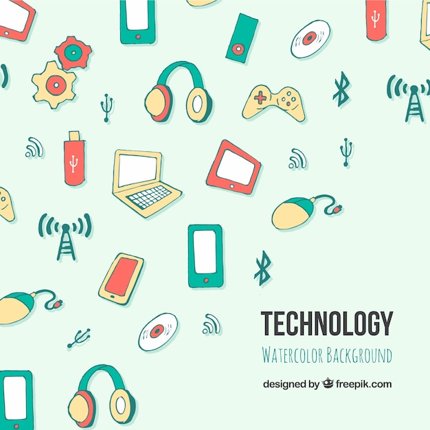 Technology background in hand drawn style 