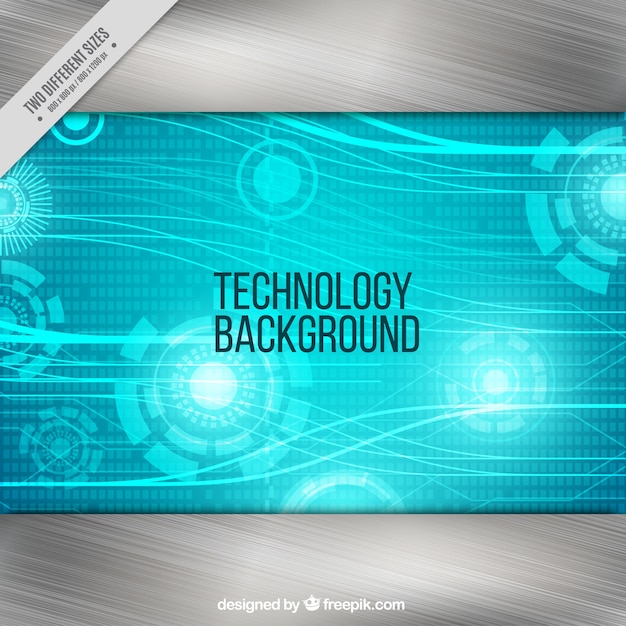 Technology background with wavy lines and shiny shapes