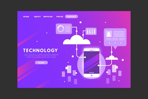 Technology concept landing page with gradient