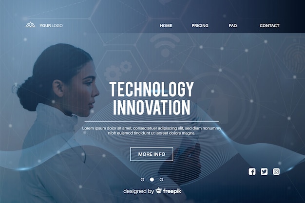 Technology innovation landing page with photo