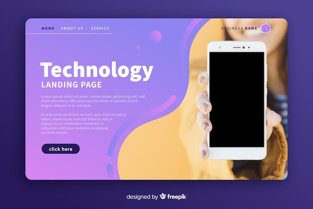 Technology landing page with phone photo