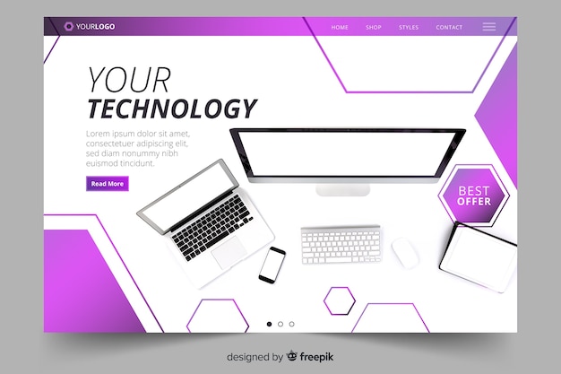 Technology landing page with photo template