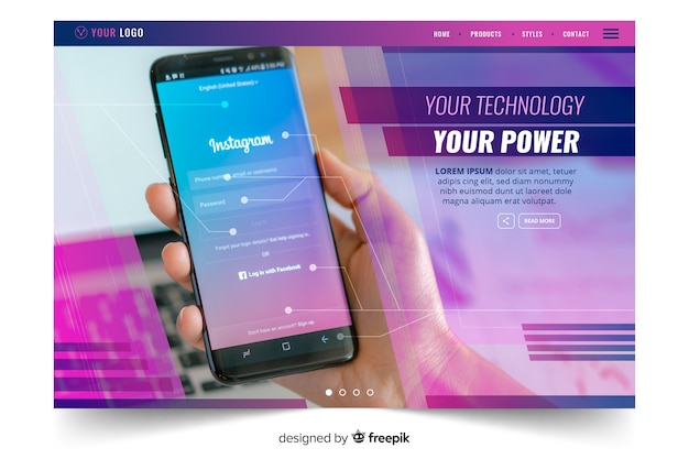 Technology landing page with photo