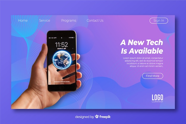 Technology landing page with photo