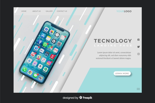 Technology landing page with smartphone photo