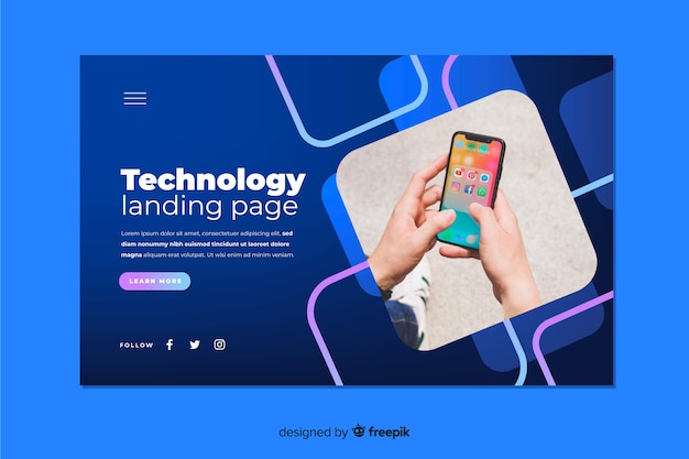 Technology landing page with smartphone photo