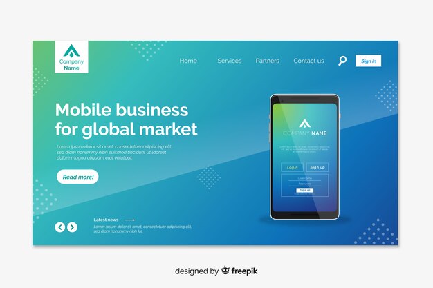 Technology landing page with smartphone