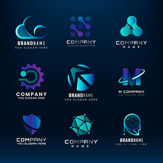 Technology logo, modern business branding for digital company and startup vector set