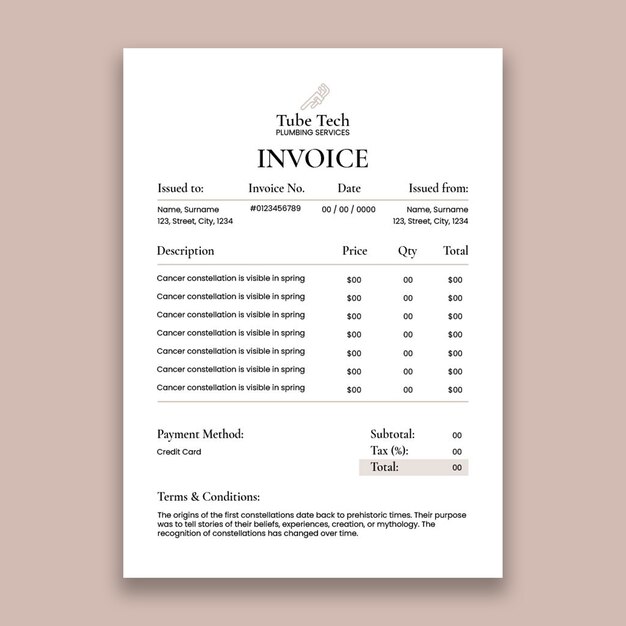 Techs plumber invoice template