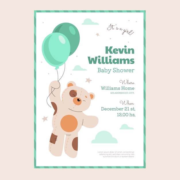 Teddy bear baby shower invitation template