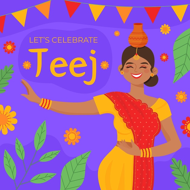 Free vector teej festival celebration illustration